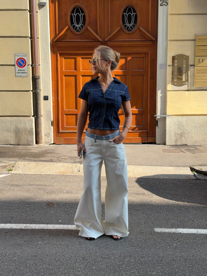 Bjørk striped low-waisted loose jeans - White/Blue