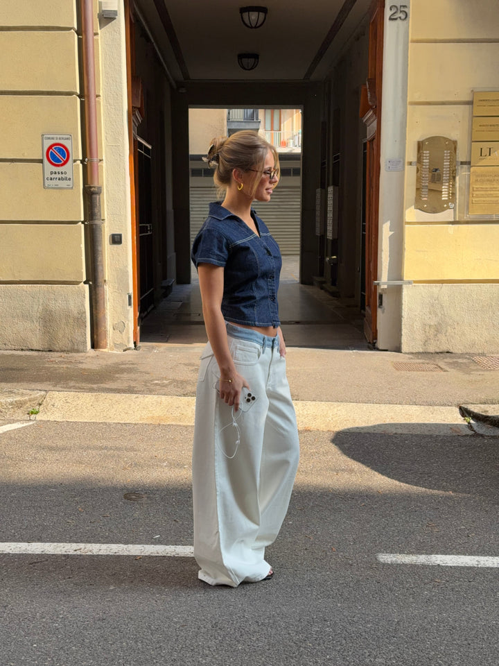 Bjørk striped low-waisted loose jeans - White/Blue