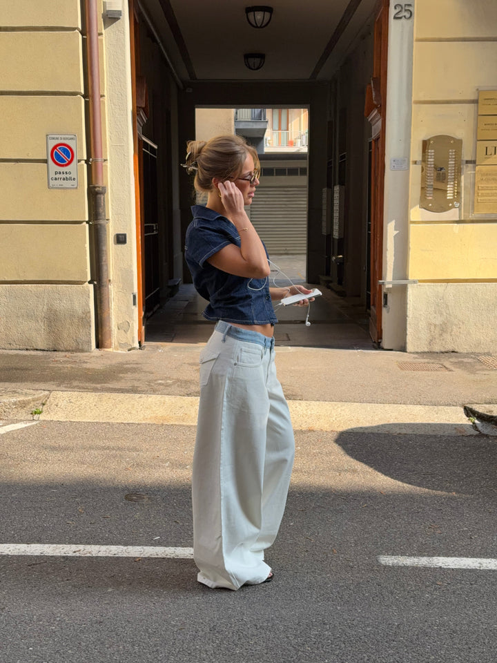 Bjørk striped low-waisted loose jeans - White/Blue