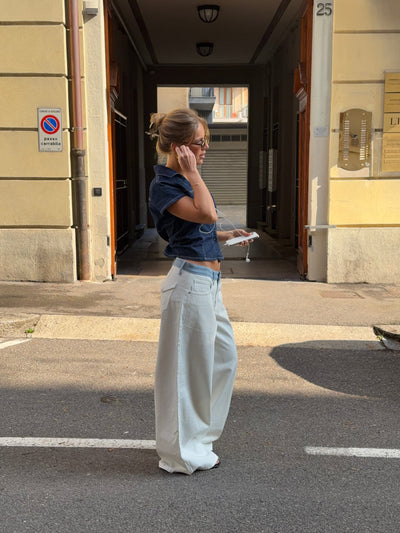 Bjørk striped low-waisted loose jeans - White/Blue