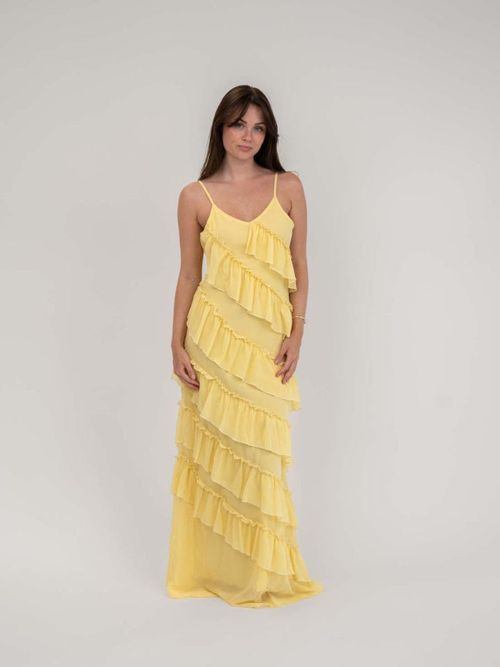 Rie maxi ruffle dress - Light yellow AYA-S Worldwide Rie maxi ruffle dress - Light yellow AYA-S Worldwide
