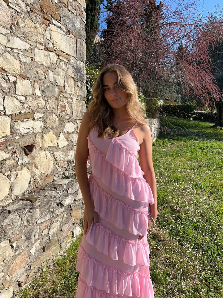 Rie maxi ruffle dress - Light pink