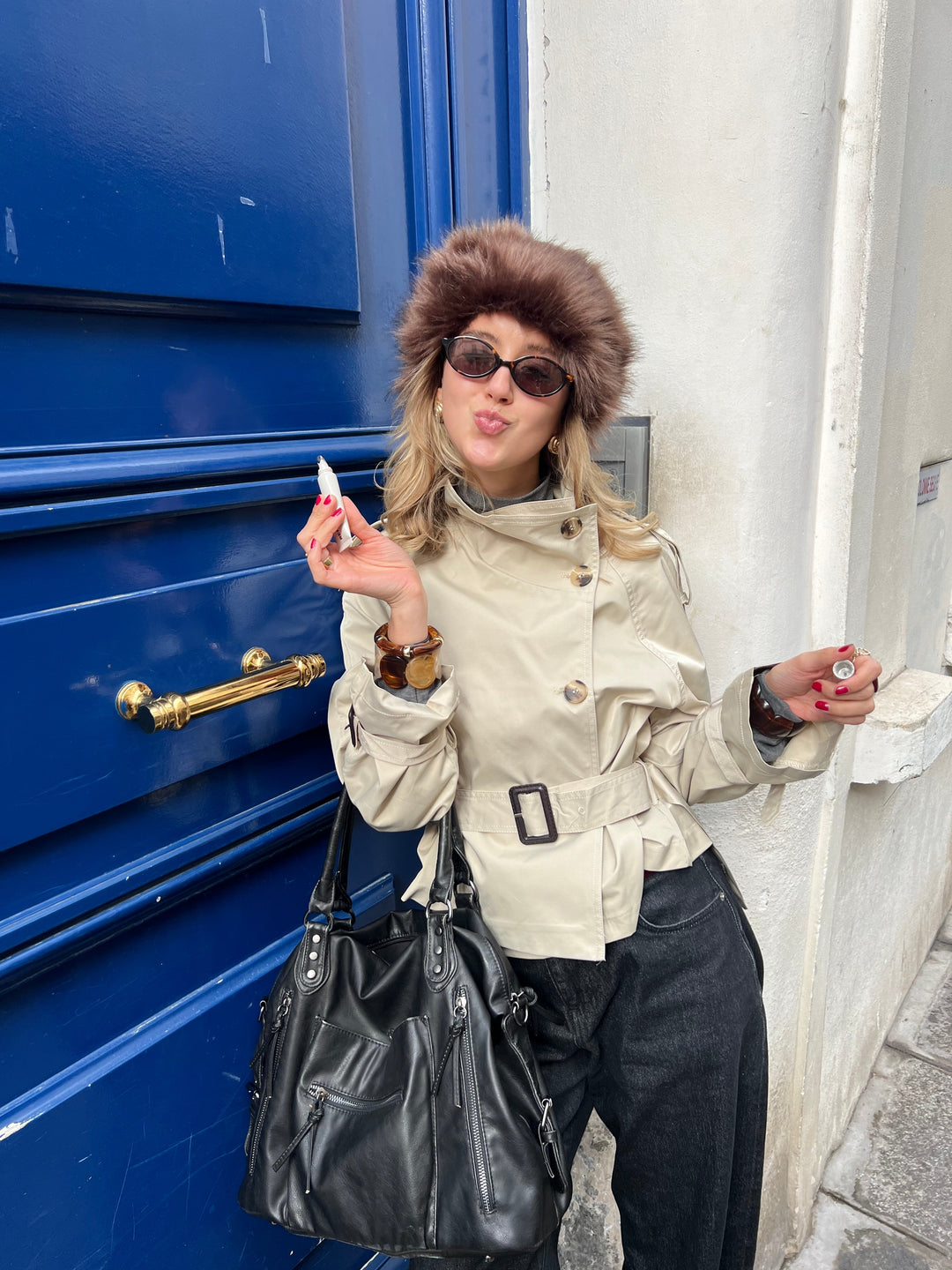 Aria shearling hat - Brown